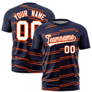 Custom Navy Orange Personalized Slanting Line Graffiti Pattern Performance T-Shirt