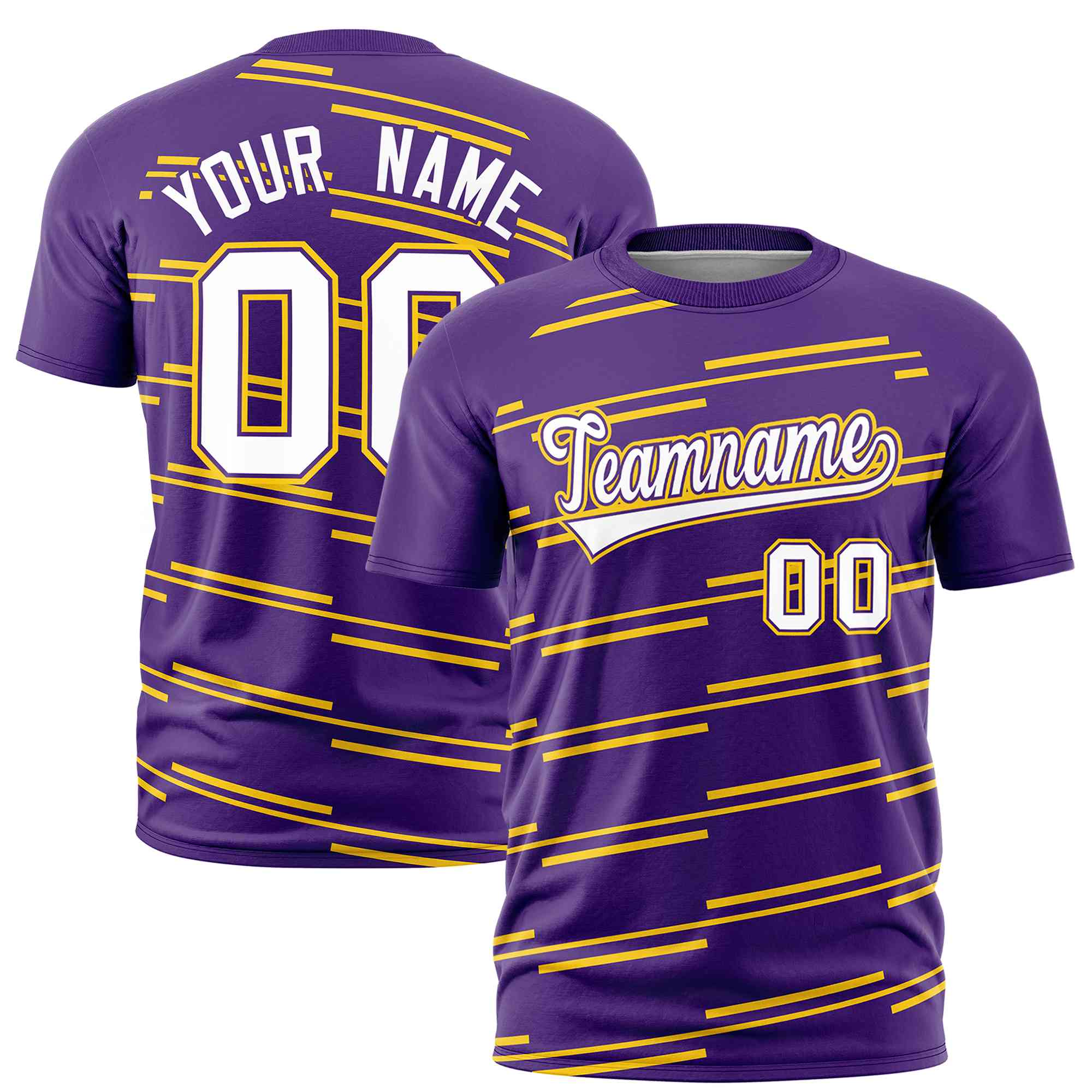 Custom Purple Gold Personalized Slanting Line Graffiti Pattern Performance T-Shirt