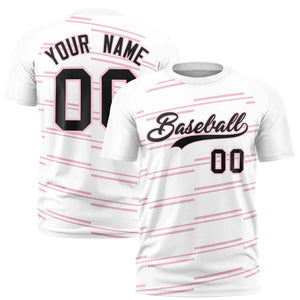 Custom White Light Pink Personalized Slanting Line Graffiti Pattern Performance T-Shirt