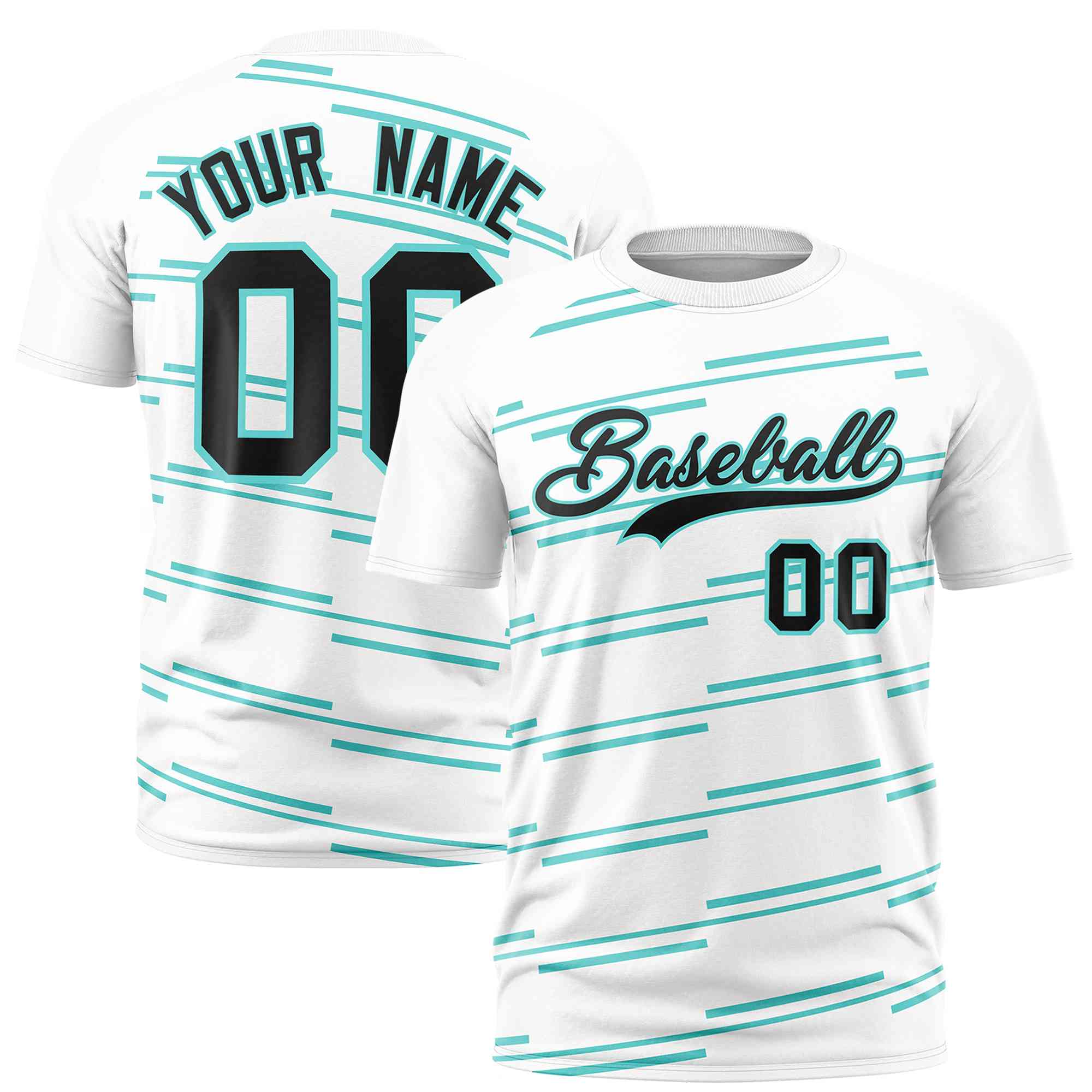 Custom White Aqua Personalized Slanting Line Graffiti Pattern Performance T-Shirt