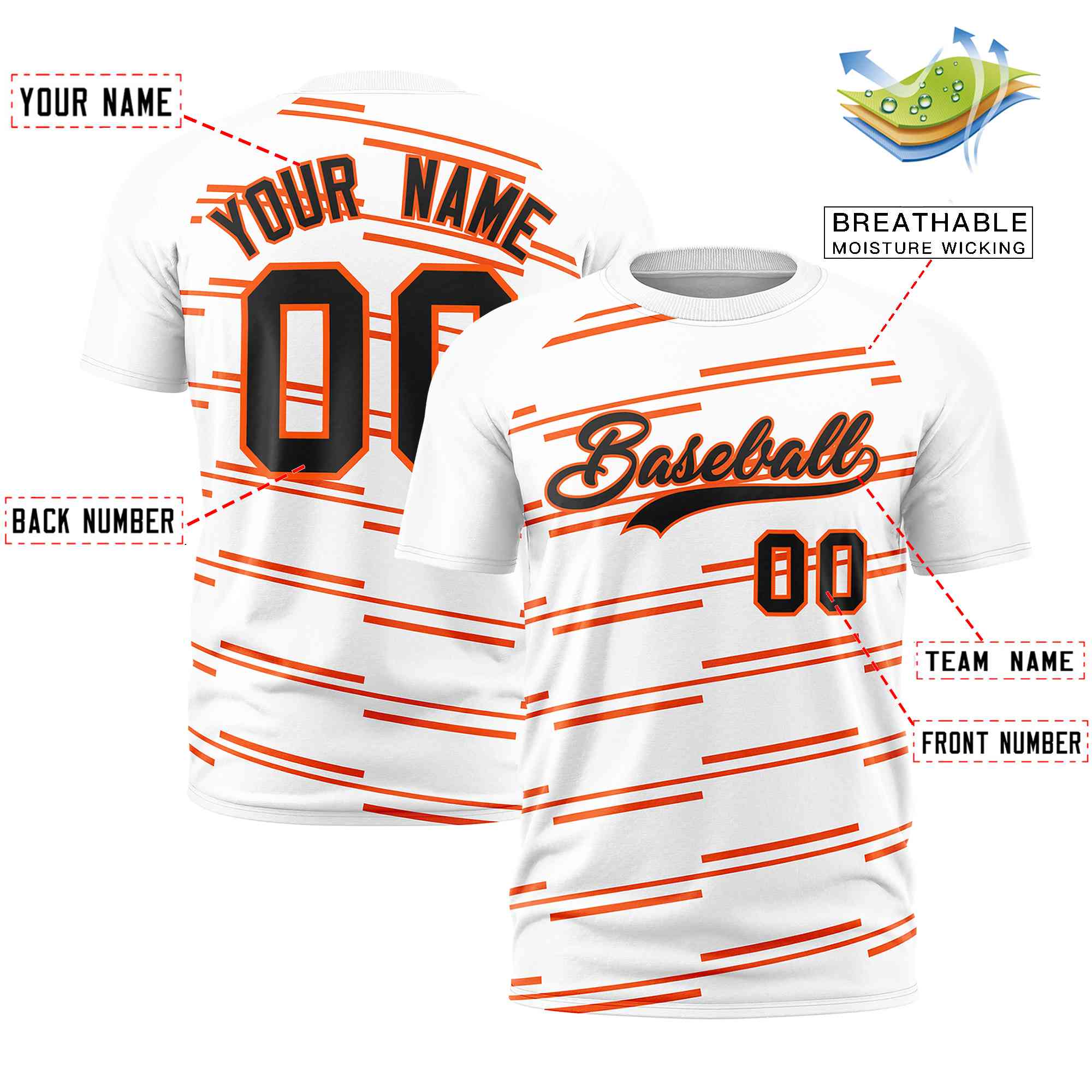 Custom White Orange Personalized Slanting Line Graffiti Pattern Performance T-Shirt