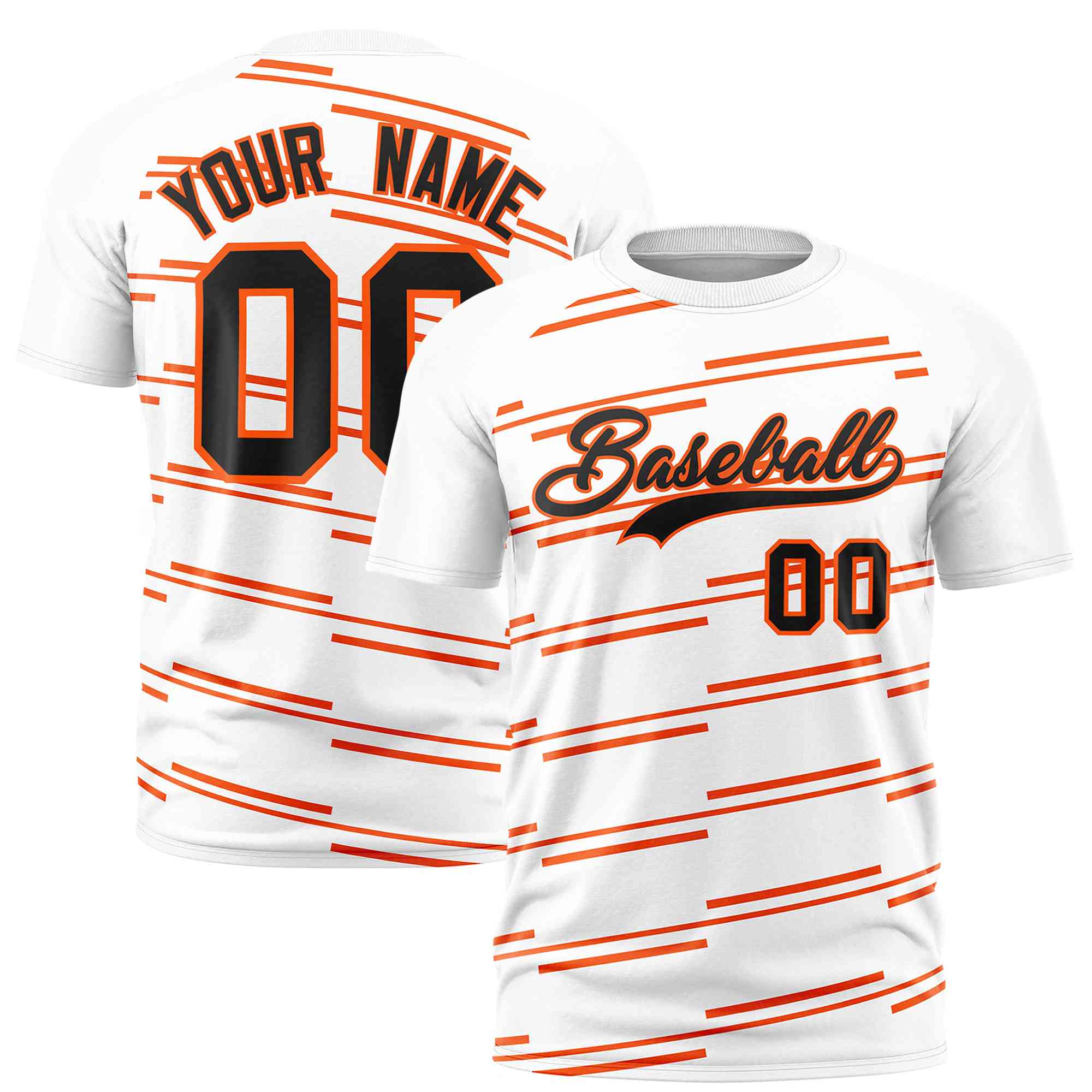 Custom White Orange Personalized Slanting Line Graffiti Pattern Performance T-Shirt