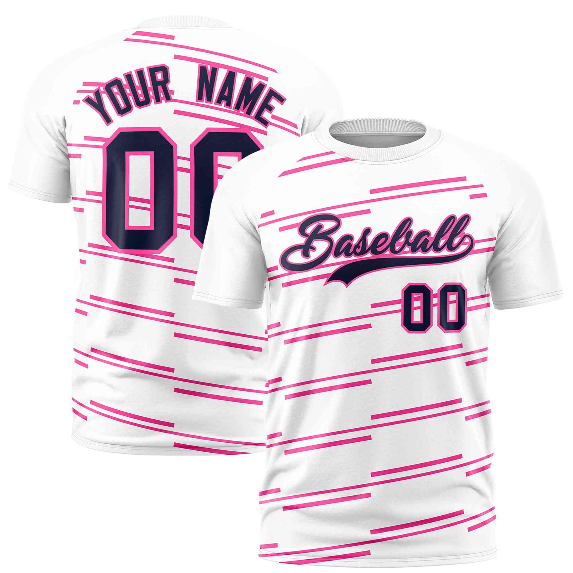 Custom White Pink Personalized Slanting Line Graffiti Pattern Performance T-Shirt