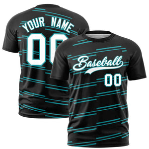 Custom Black Aqua Personalized Slanting Line Graffiti Pattern Performance T-Shirt