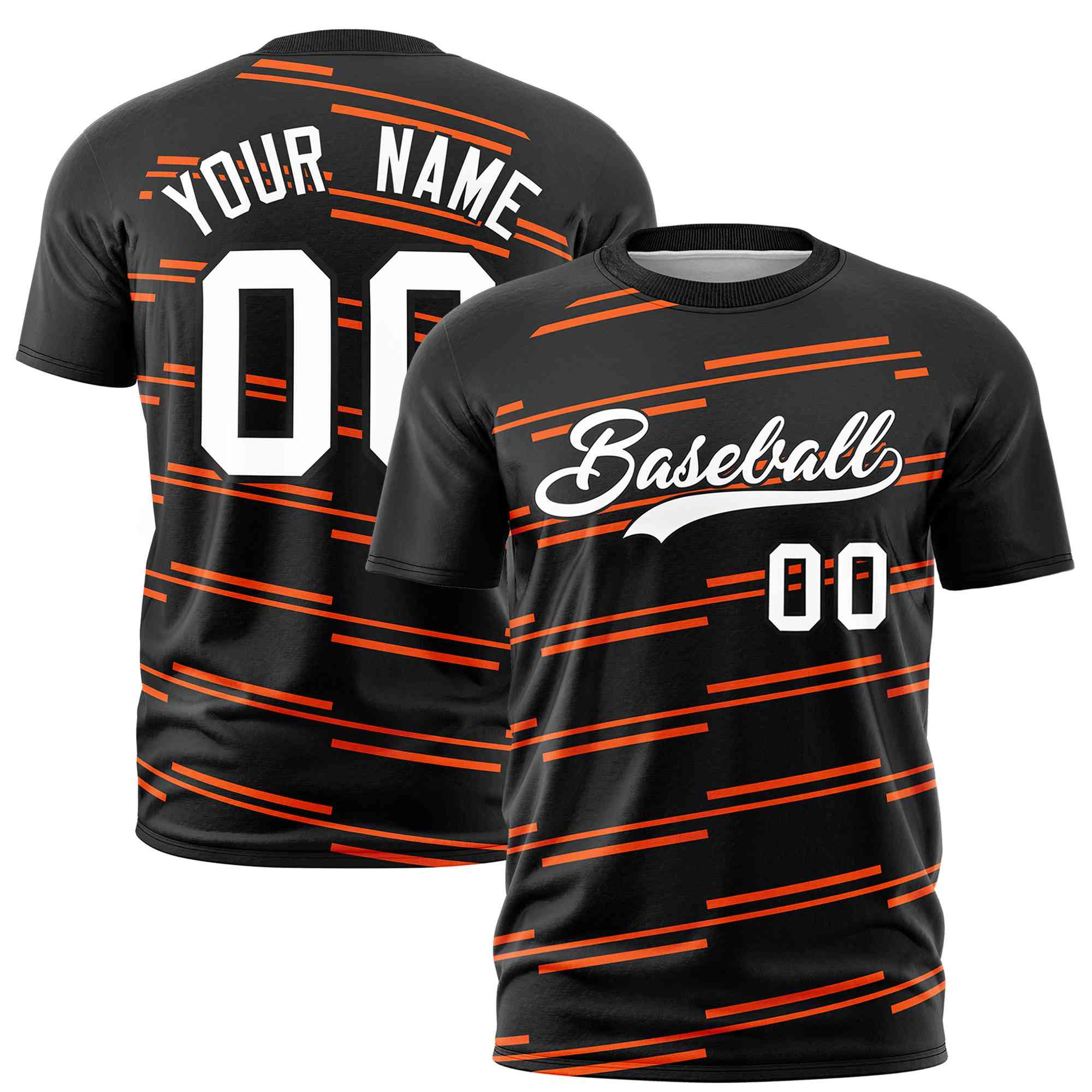 Custom Black Orange Personalized Slanting Line Graffiti Pattern Performance T-Shirt