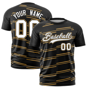 Custom Black Old Gold Personalized Slanting Line Graffiti Pattern Performance T-Shirt