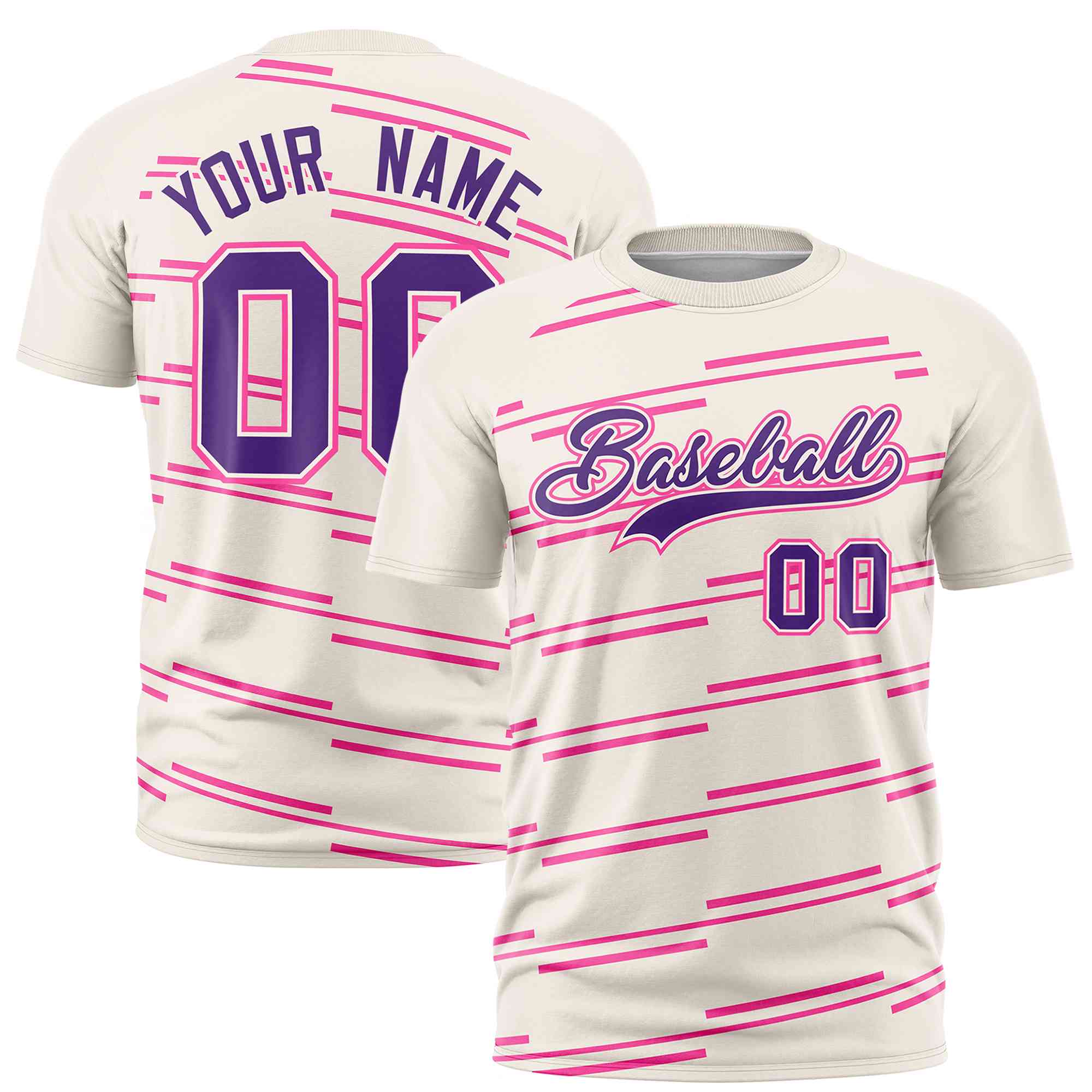 Custom Cream Pink Personalized Slanting Line Graffiti Pattern Performance T-Shirt