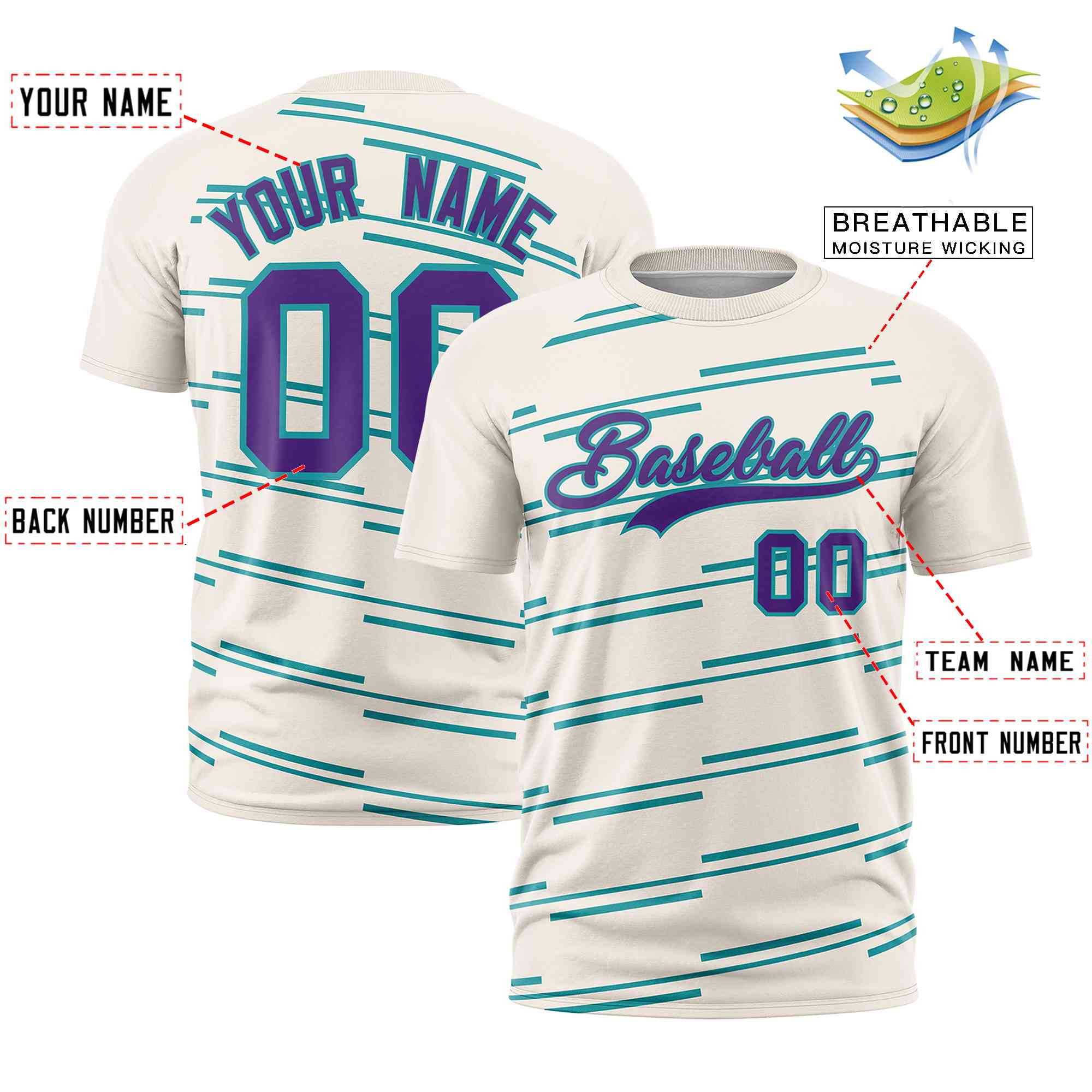 Custom Cream Aqua Personalized Slanting Line Graffiti Pattern Performance T-Shirt