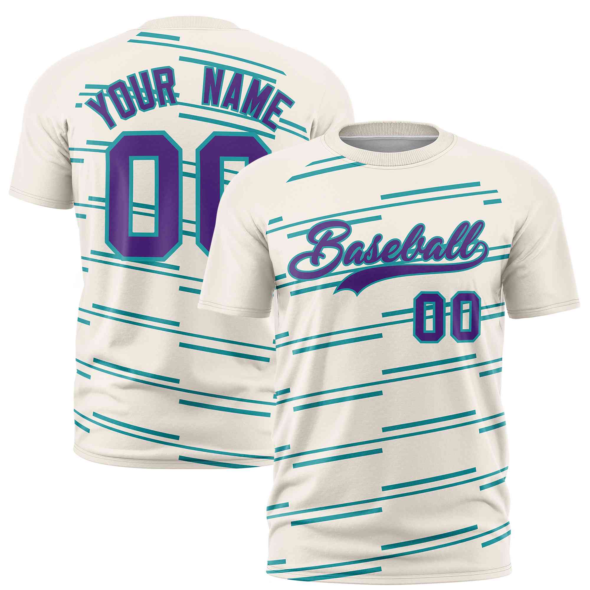 Custom Cream Aqua Personalized Slanting Line Graffiti Pattern Performance T-Shirt