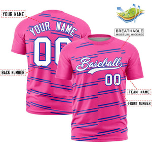 Custom Pink Royal Personalized Slanting Line Graffiti Pattern Performance T-Shirt