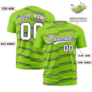 Custom Neon Green Purple Personalized Slanting Line Graffiti Pattern Performance T-Shirt