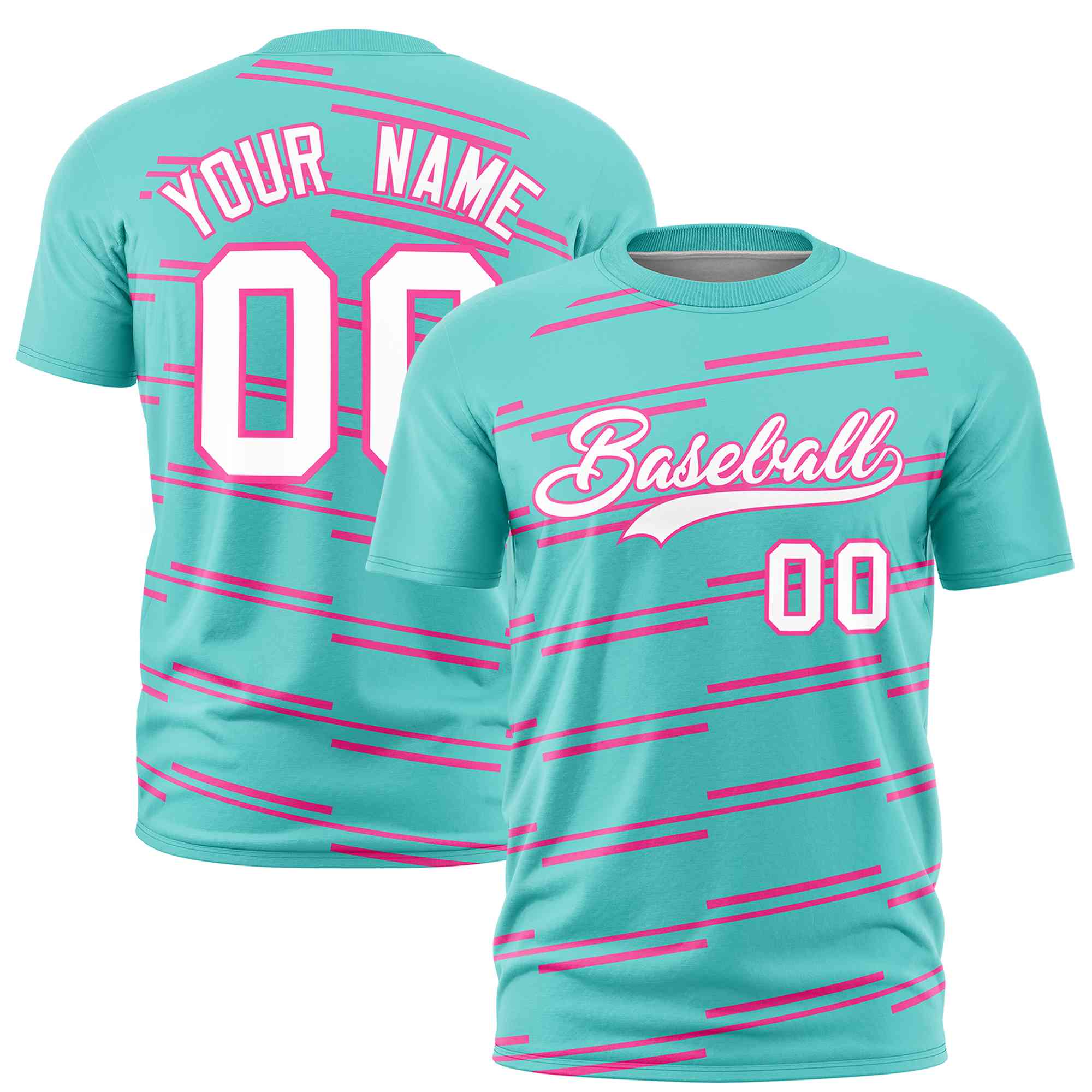 Custom Aqua Pink Personalized Slanting Line Graffiti Pattern Performance T-Shirt