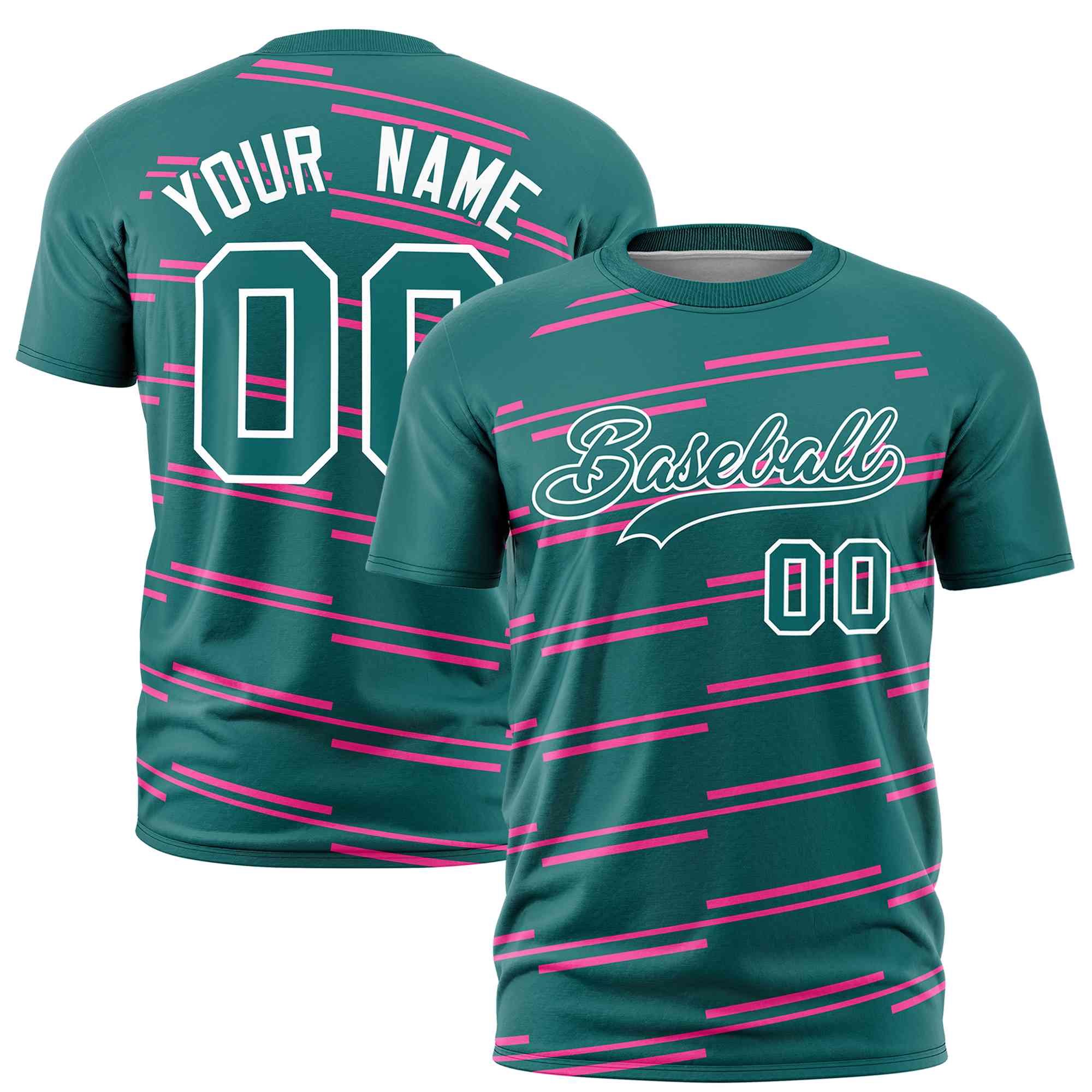 Custom Aqua Pink Personalized Slanting Line Graffiti Pattern Performance T-Shirt