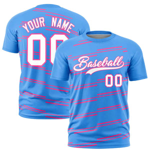 Custom Powder Blue Pink Personalized Slanting Line Graffiti Pattern Performance T-Shirt