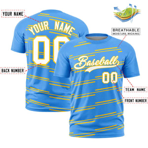 Custom Powder Blue Gold Personalized Slanting Line Graffiti Pattern Performance T-Shirt