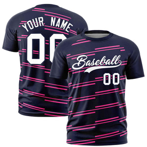 Custom Navy Pink Personalized Slanting Line Graffiti Pattern Performance T-Shirt