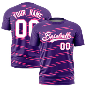 Custom Purple Pink Personalized Slanting Line Graffiti Pattern Performance T-Shirt