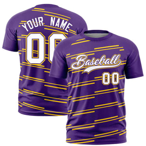 Custom Purple Gold Personalized Slanting Line Graffiti Pattern Performance T-Shirt