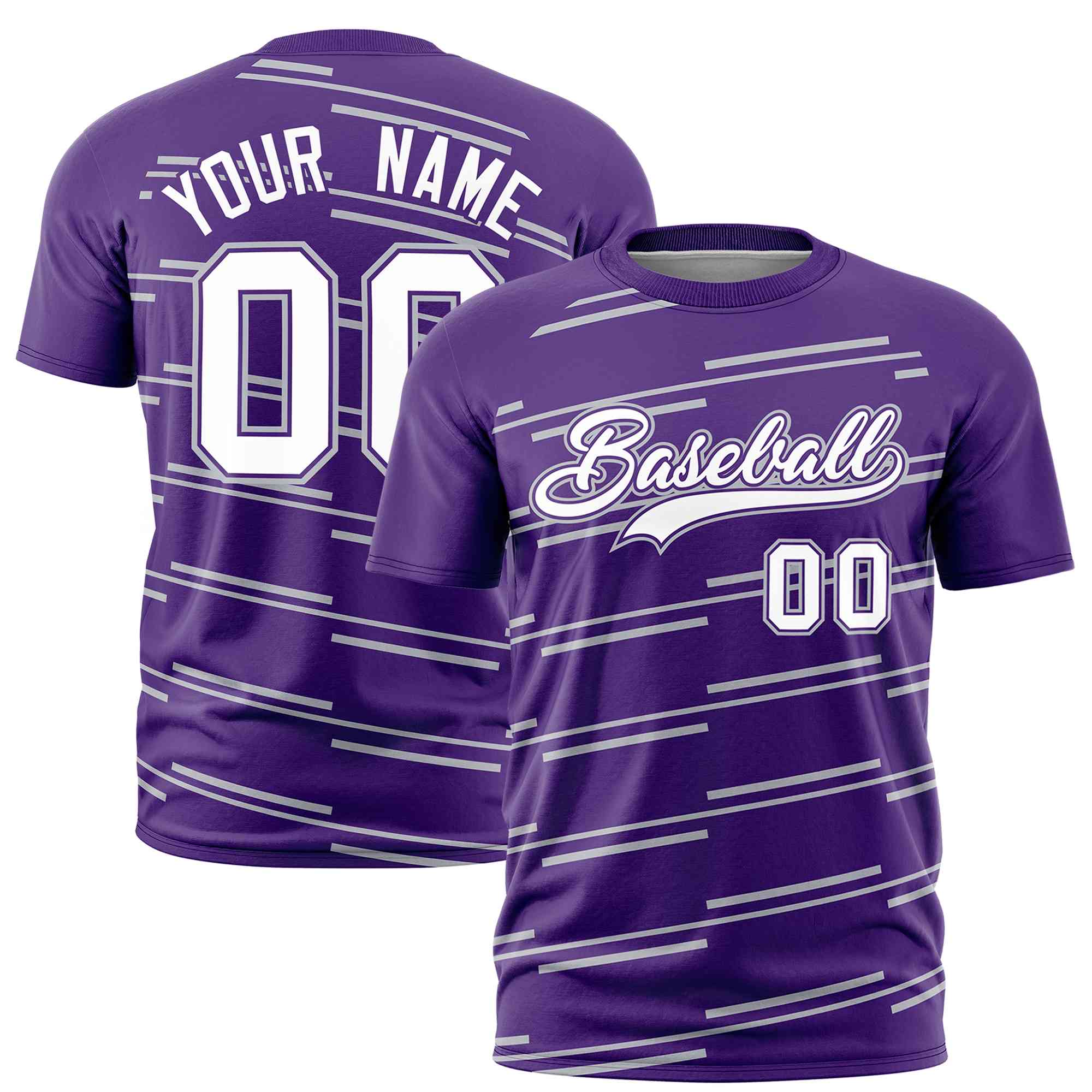 Custom Purple Gray Personalized Slanting Line Graffiti Pattern Performance T-Shirt