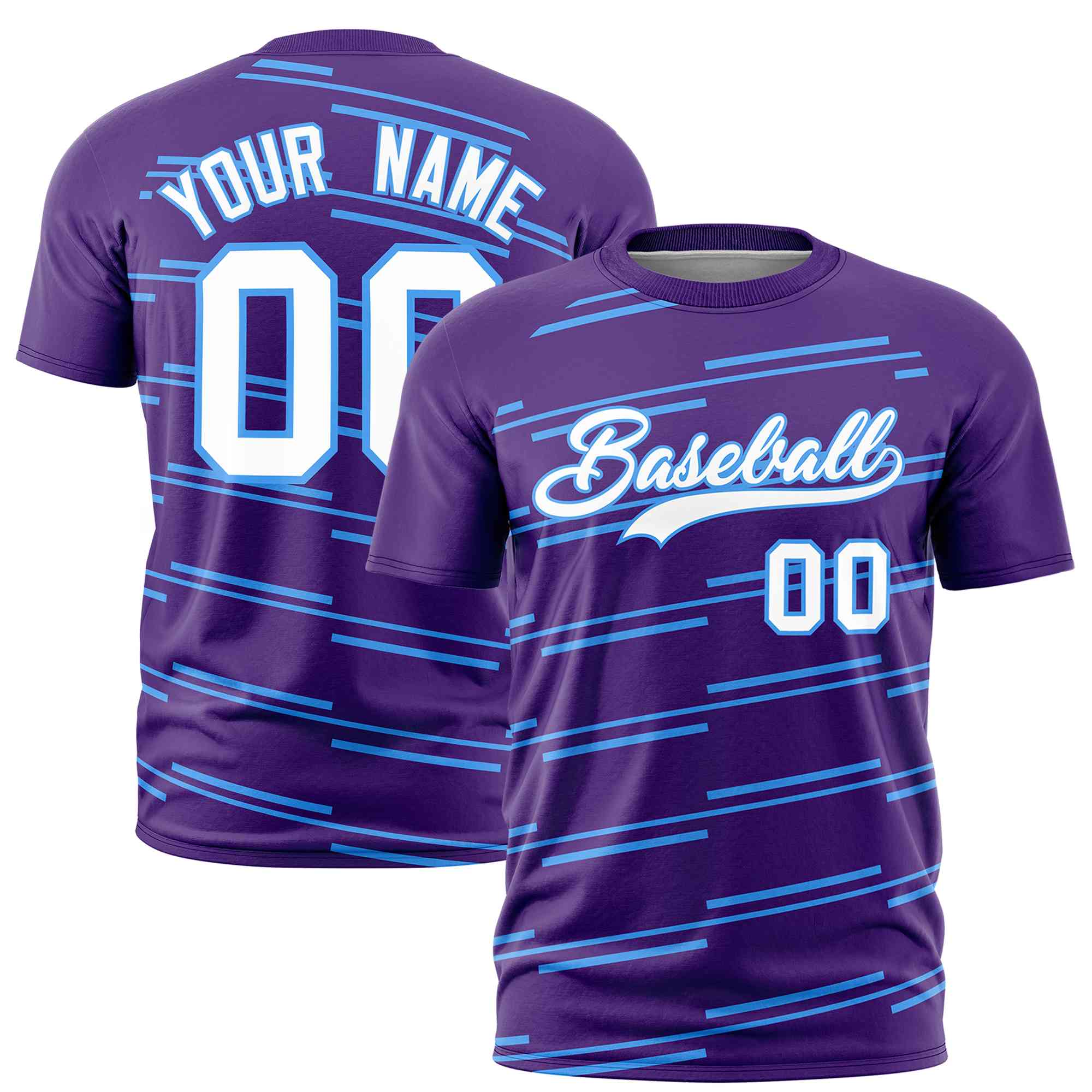 Custom Purple Powder Blue Personalized Slanting Line Graffiti Pattern Performance T-Shirt