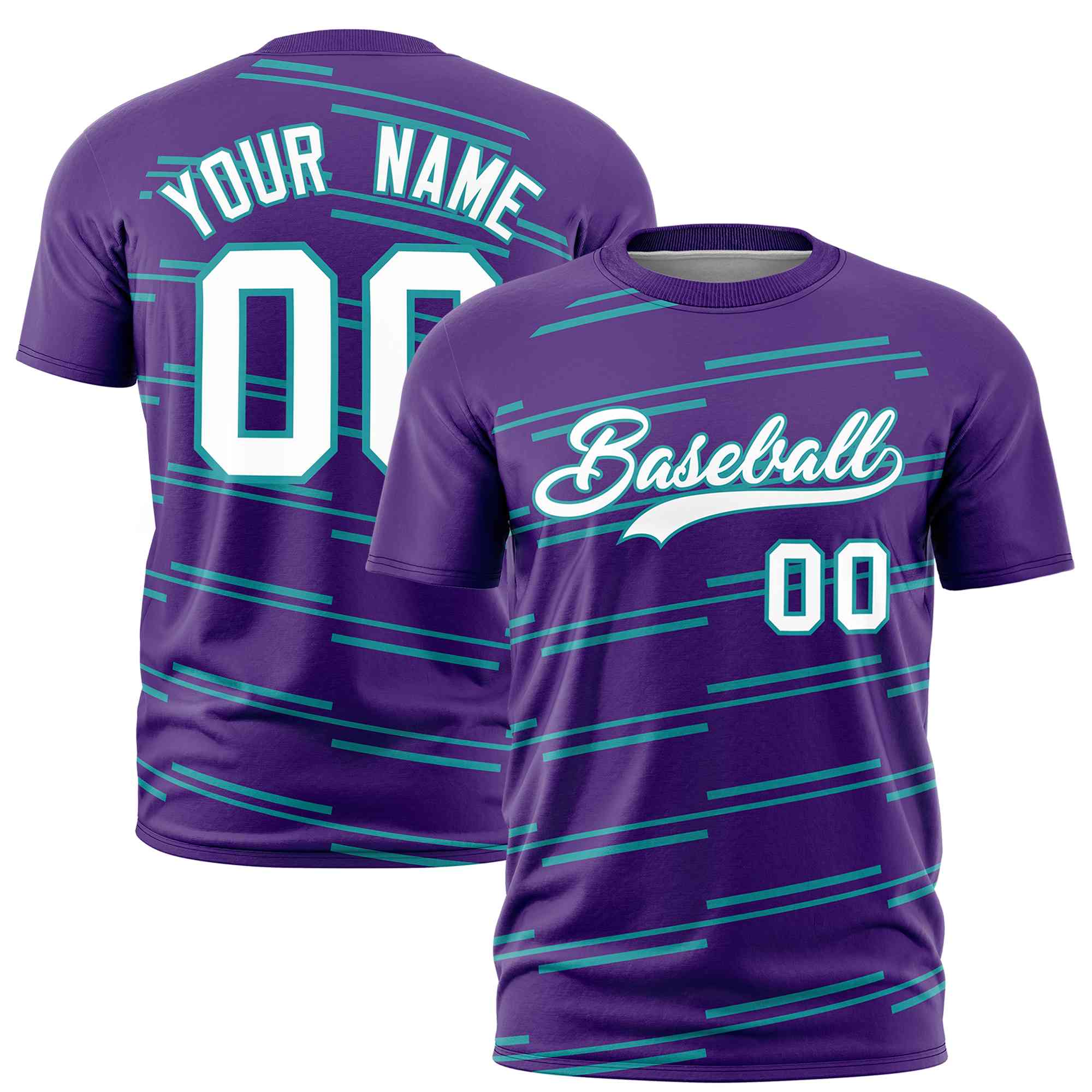 Custom Purple Aqua Personalized Slanting Line Graffiti Pattern Performance T-Shirt