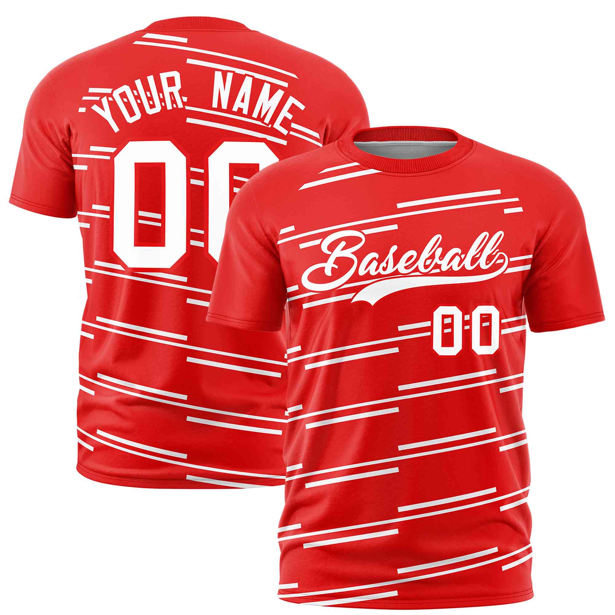 Custom Red White Personalized Slanting Line Graffiti Pattern Performance T-Shirt