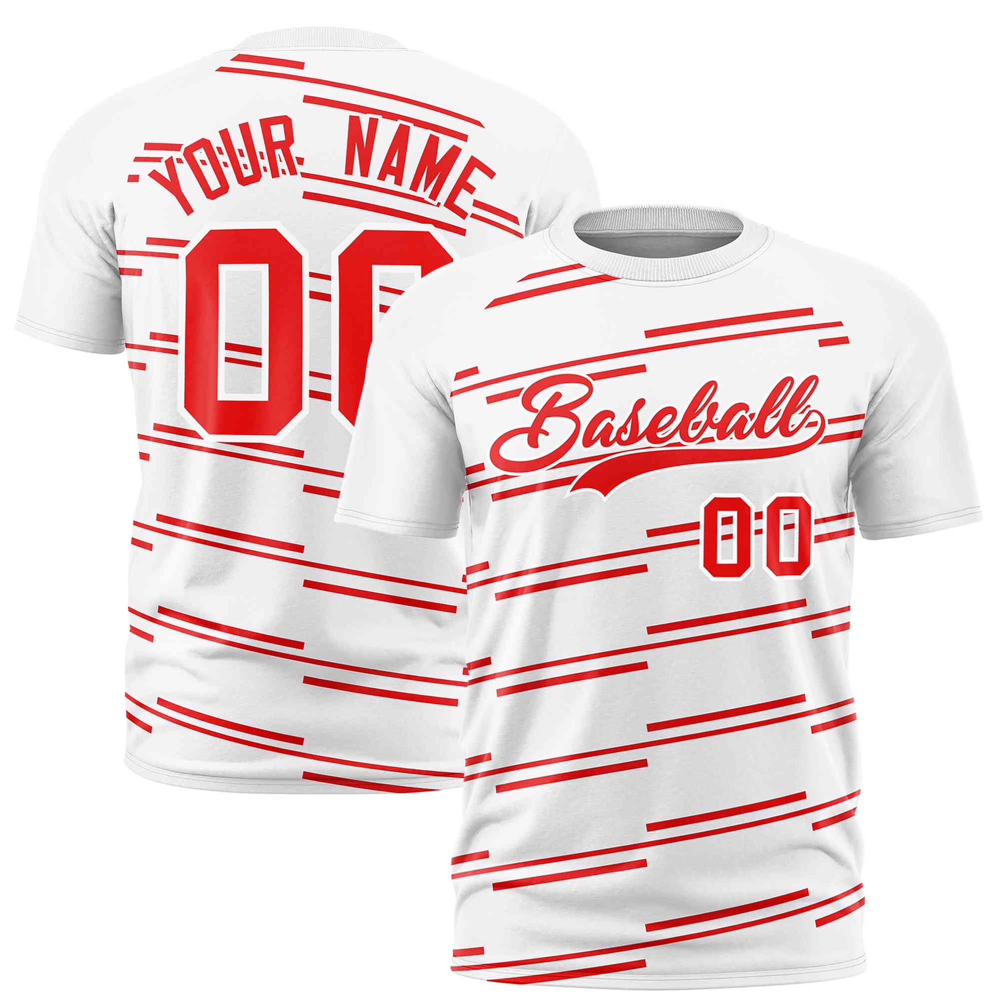 Custom White Red Personalized Slanting Line Graffiti Pattern Performance T-Shirt