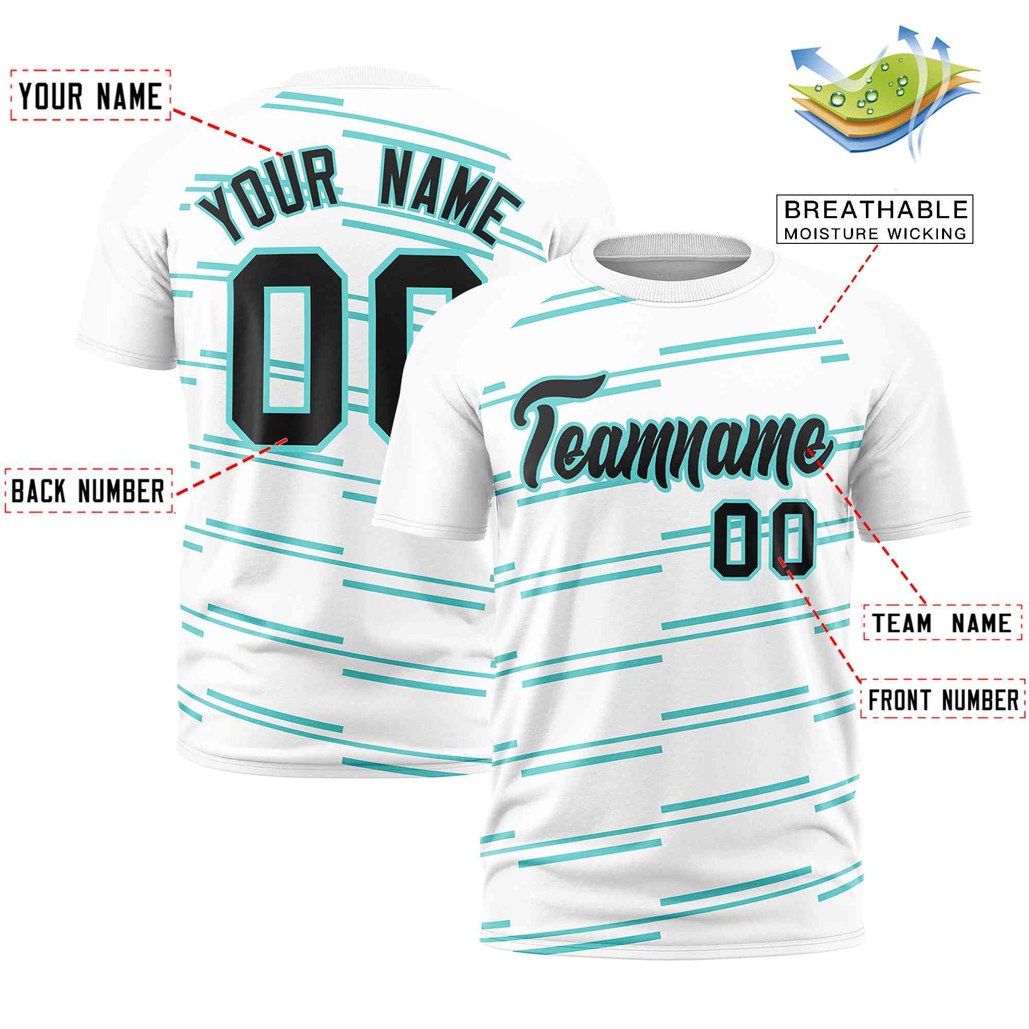 Custom White Aqua Personalized Slanting Line Graffiti Pattern Performance T-Shirt