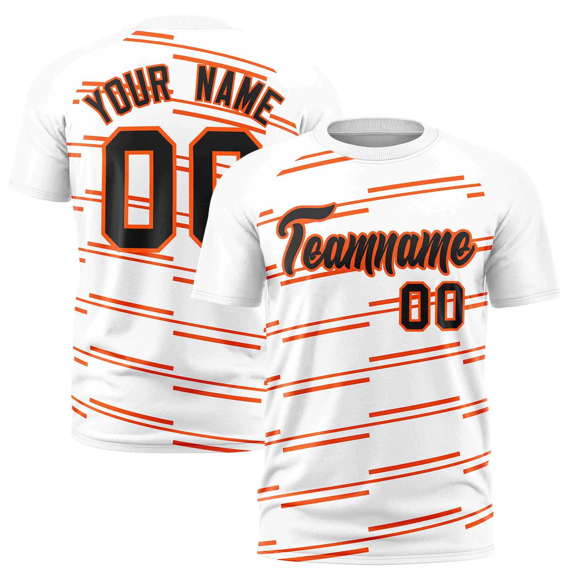 Custom White Orange Personalized Slanting Line Graffiti Pattern Performance T-Shirt