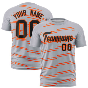 Custom Gray Orange Personalized Slanting Line Graffiti Pattern Performance T-Shirt