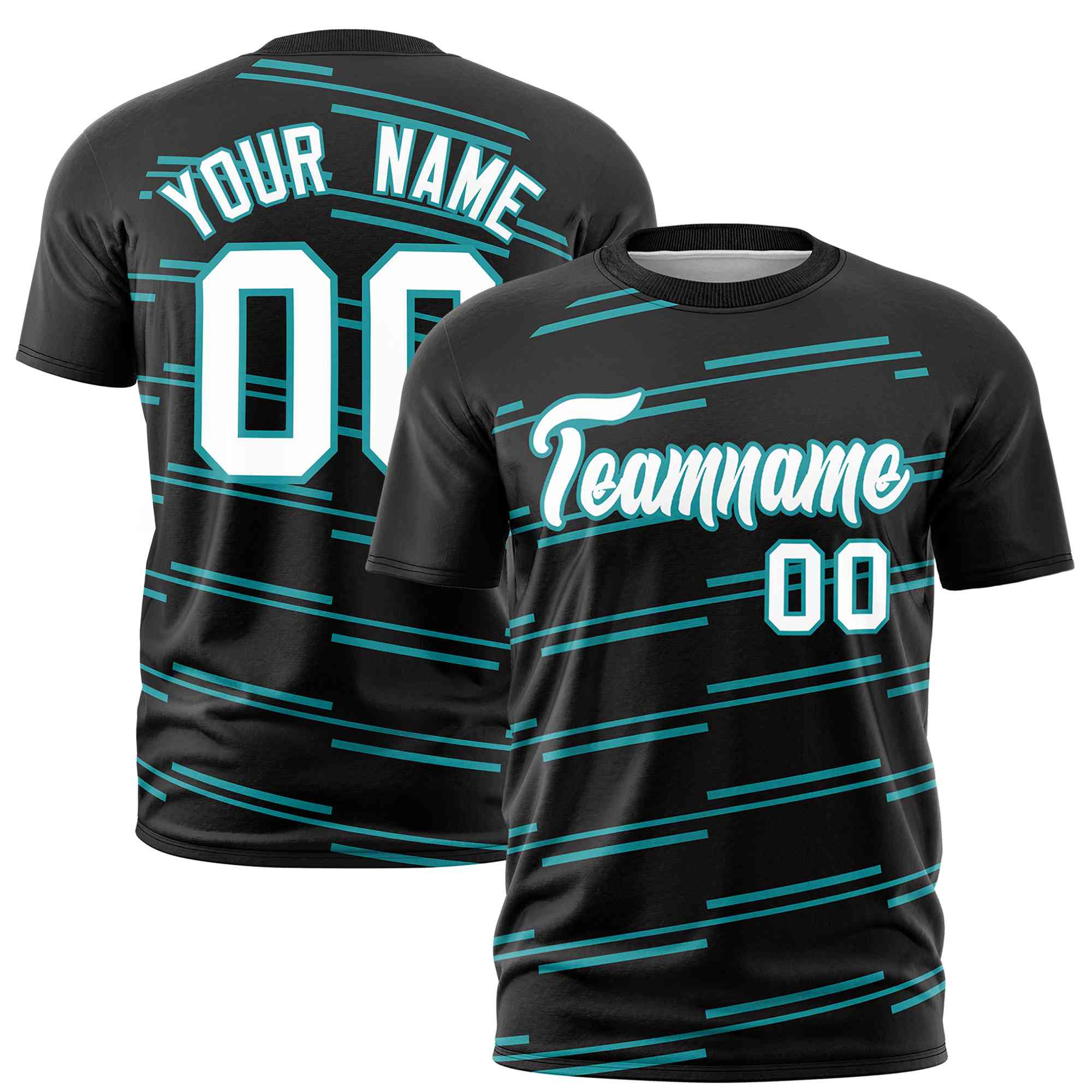 Custom Black Aqua Personalized Slanting Line Graffiti Pattern Performance T-Shirt