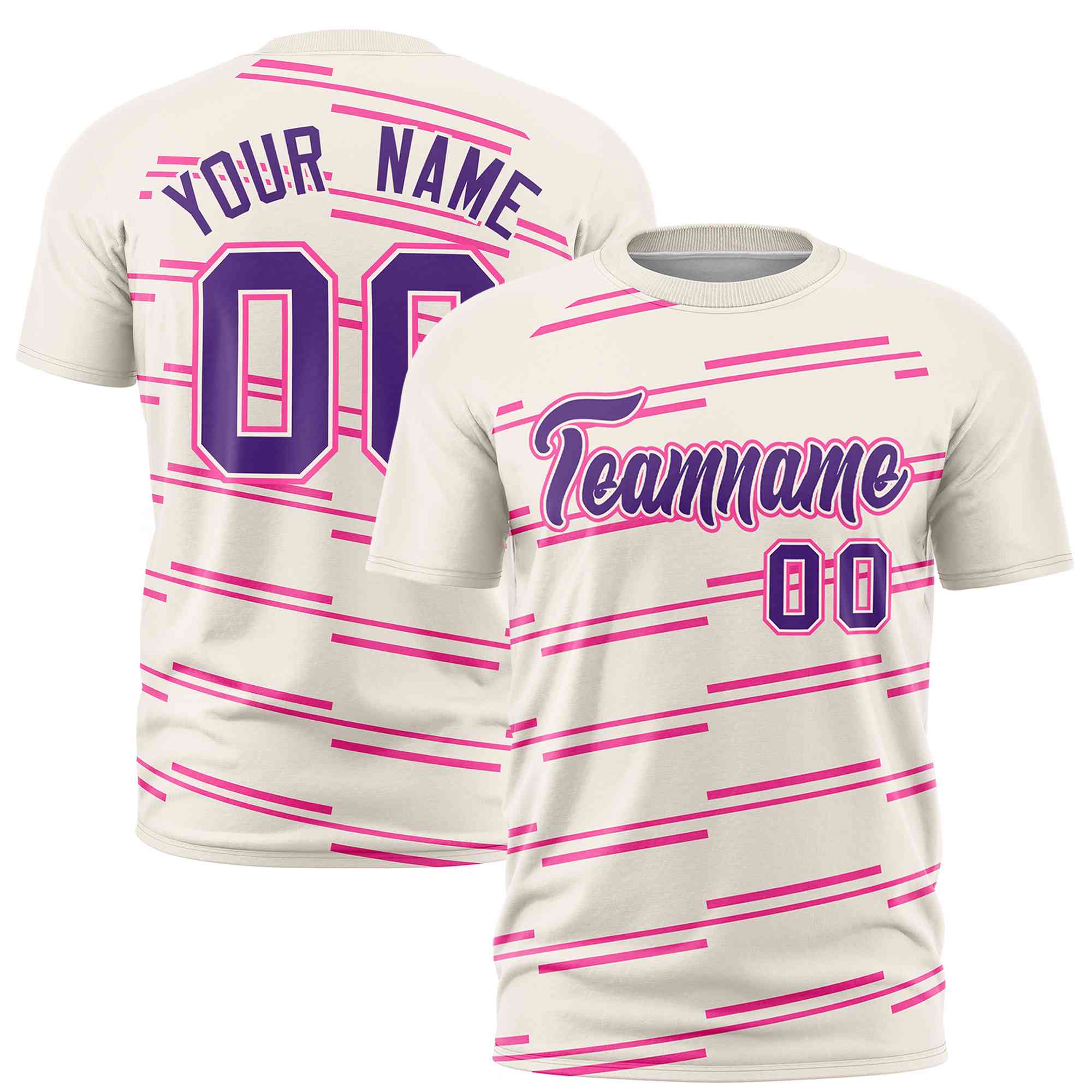 Custom Cream Pink Personalized Slanting Line Graffiti Pattern Performance T-Shirt