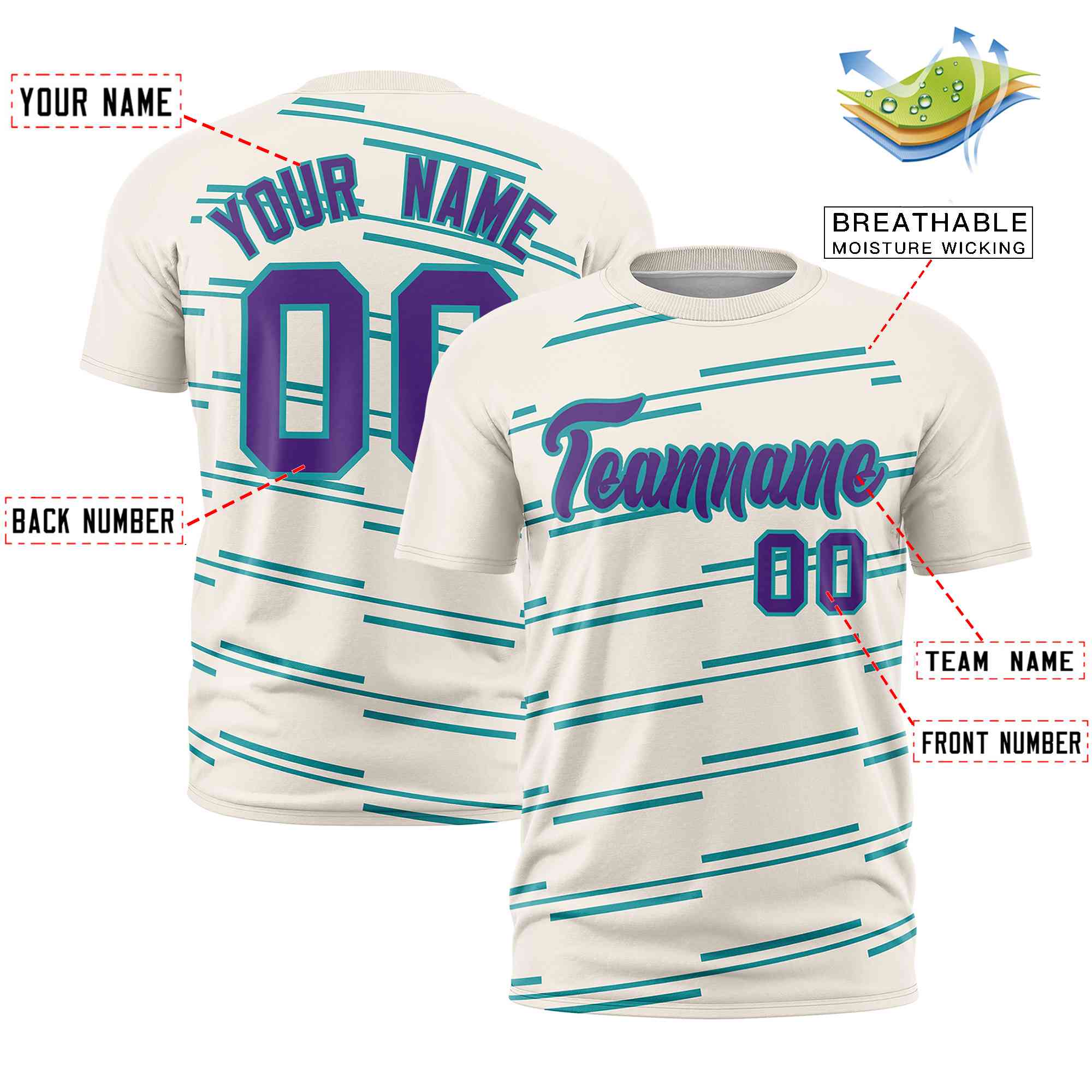 Custom Cream Aqua Personalized Slanting Line Graffiti Pattern Performance T-Shirt