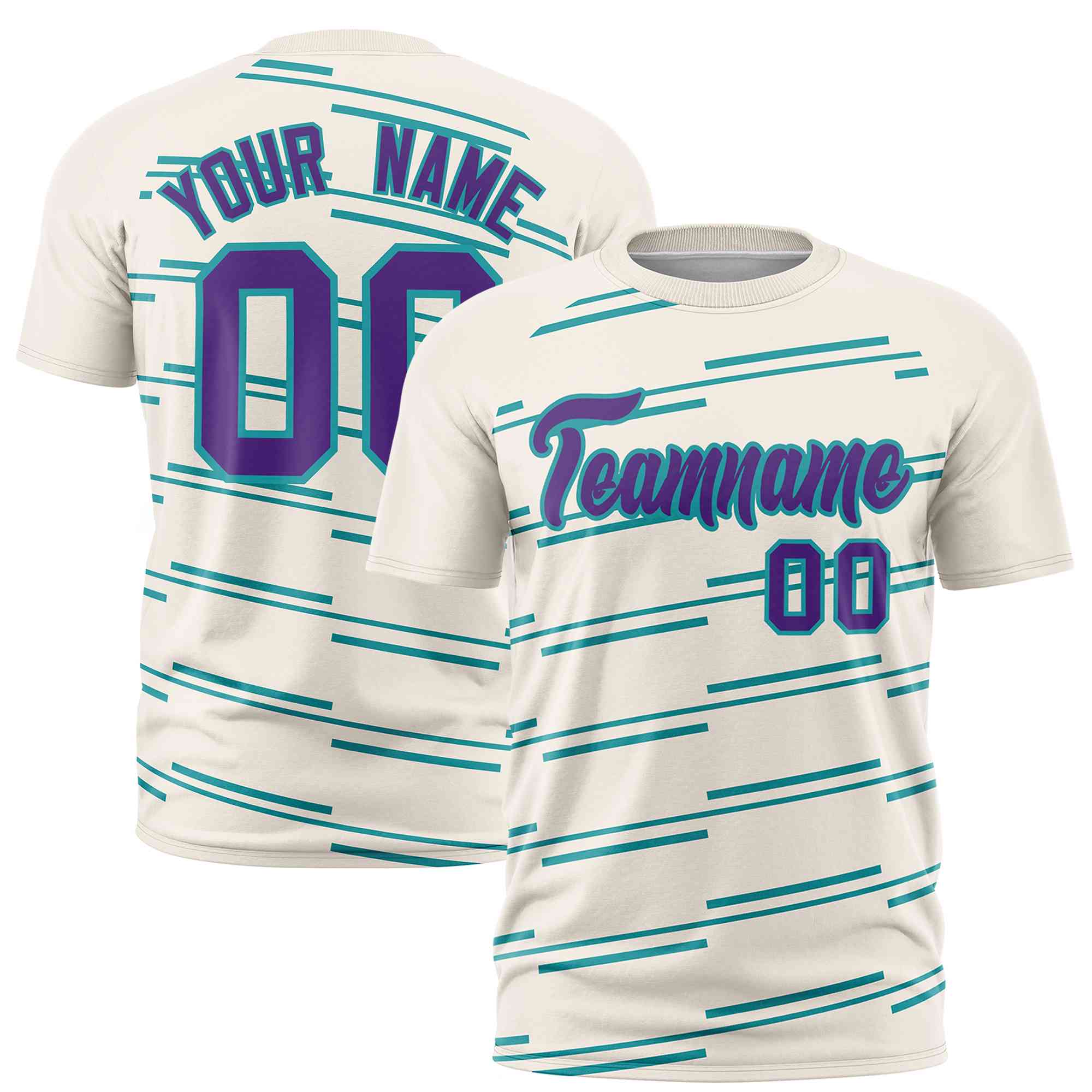 Custom Cream Aqua Personalized Slanting Line Graffiti Pattern Performance T-Shirt