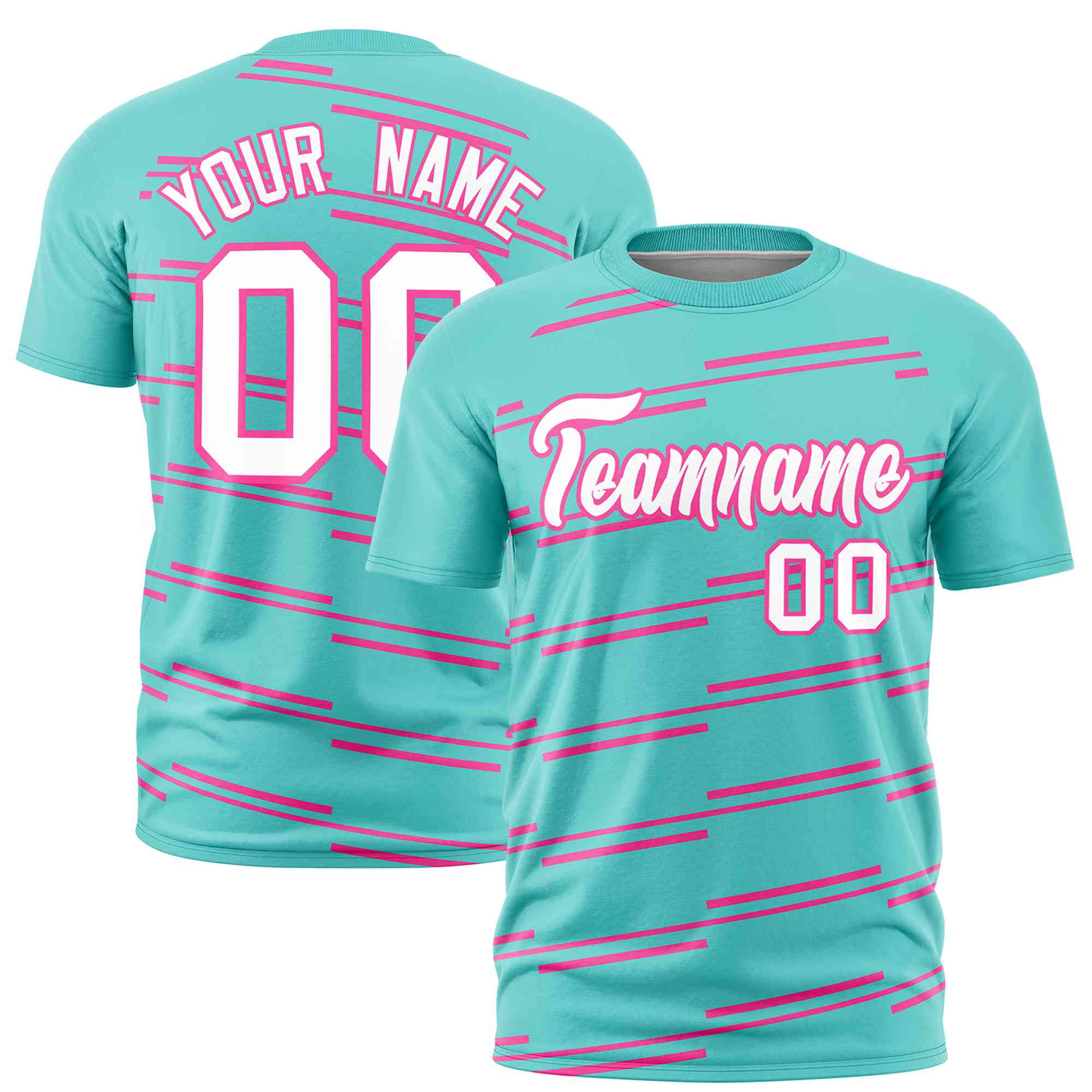 Custom Aqua Pink Personalized Slanting Line Graffiti Pattern Performance T-Shirt