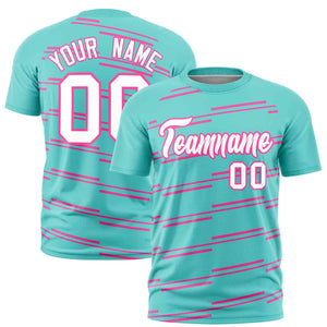 Custom Aqua Pink Personalized Slanting Line Graffiti Pattern Performance T-Shirt