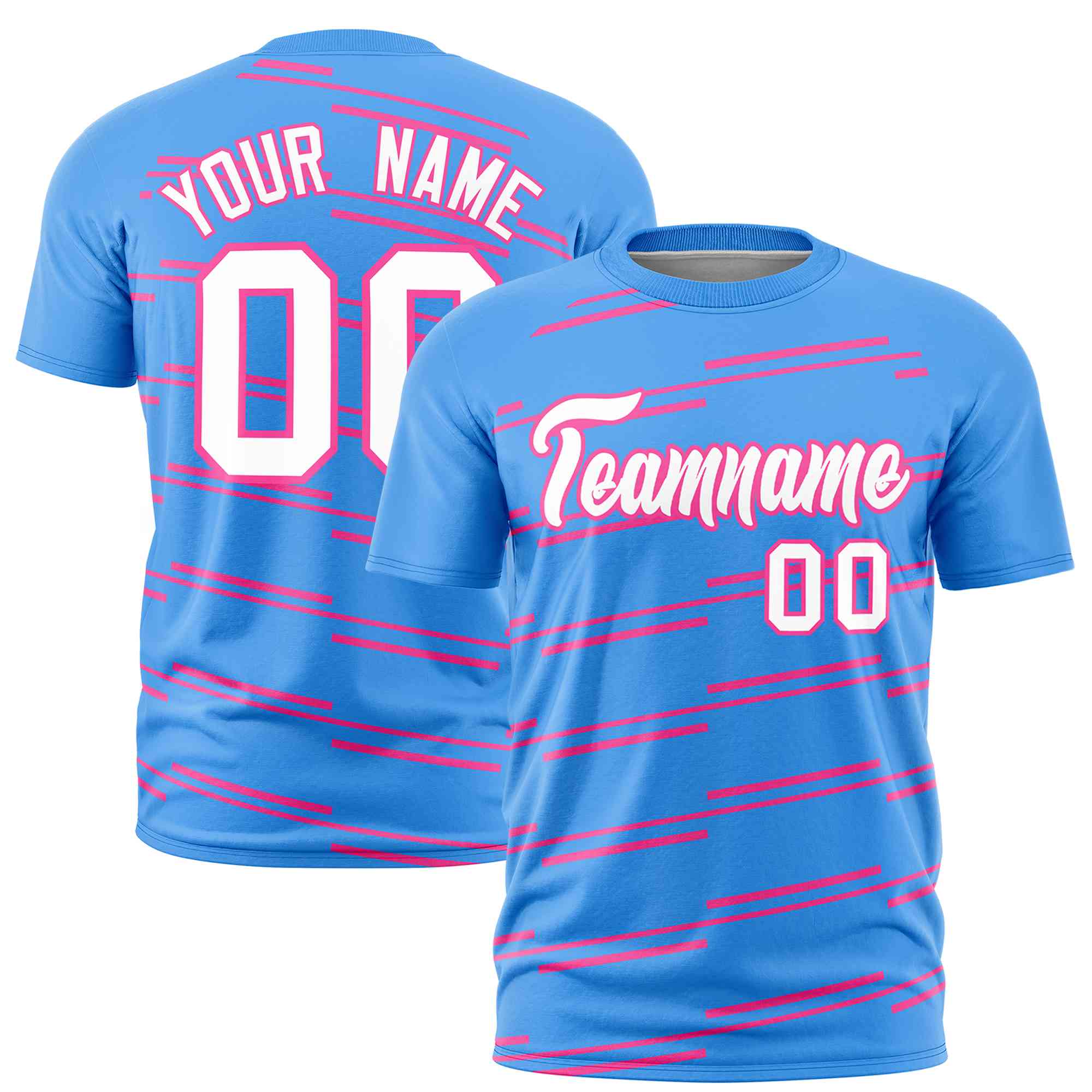 Custom Powder Blue Pink Personalized Slanting Line Graffiti Pattern Performance T-Shirt