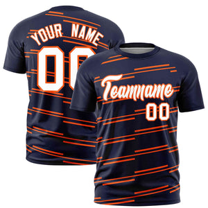 Custom Navy Orange Personalized Slanting Line Graffiti Pattern Performance T-Shirt