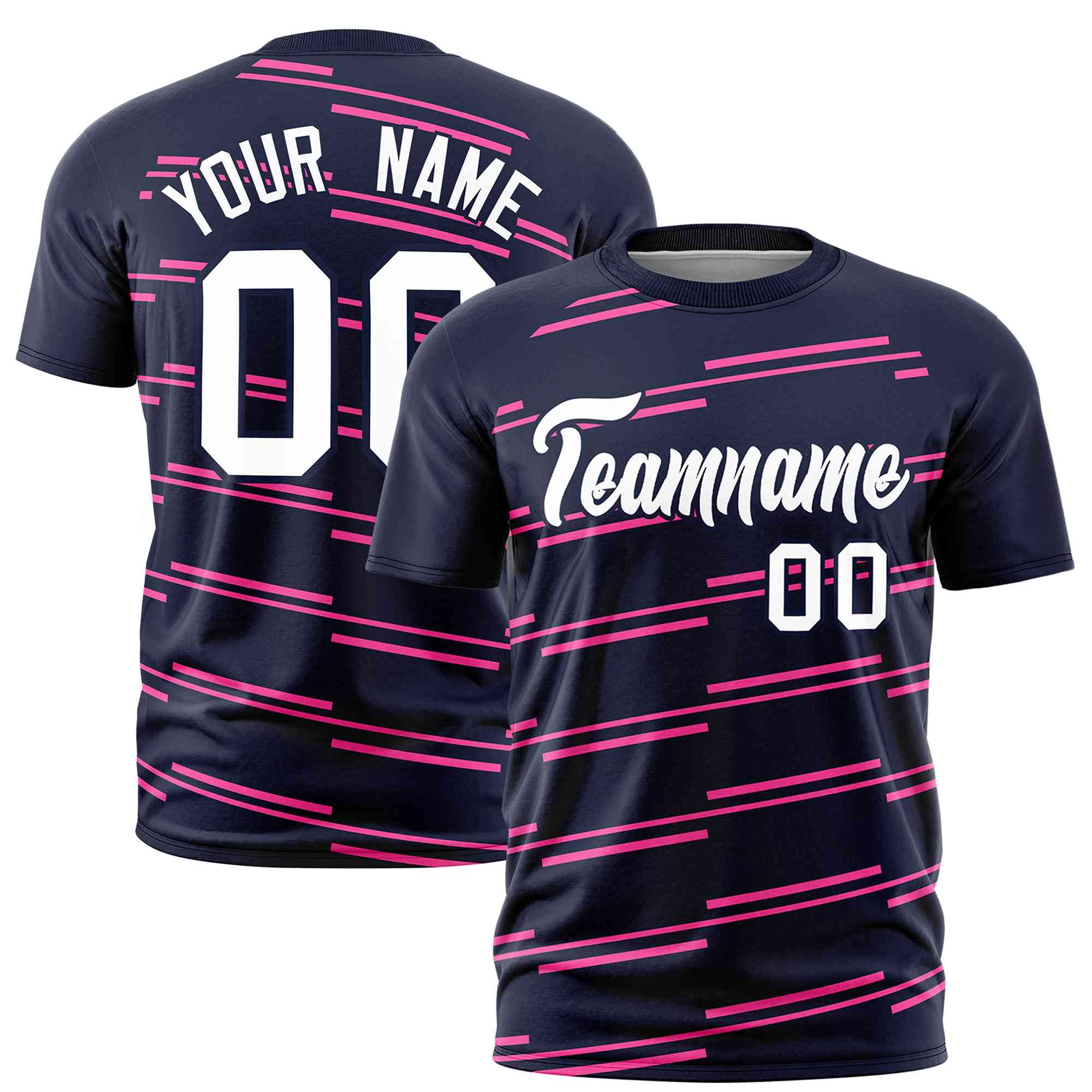 Custom Navy Pink Personalized Slanting Line Graffiti Pattern Performance T-Shirt