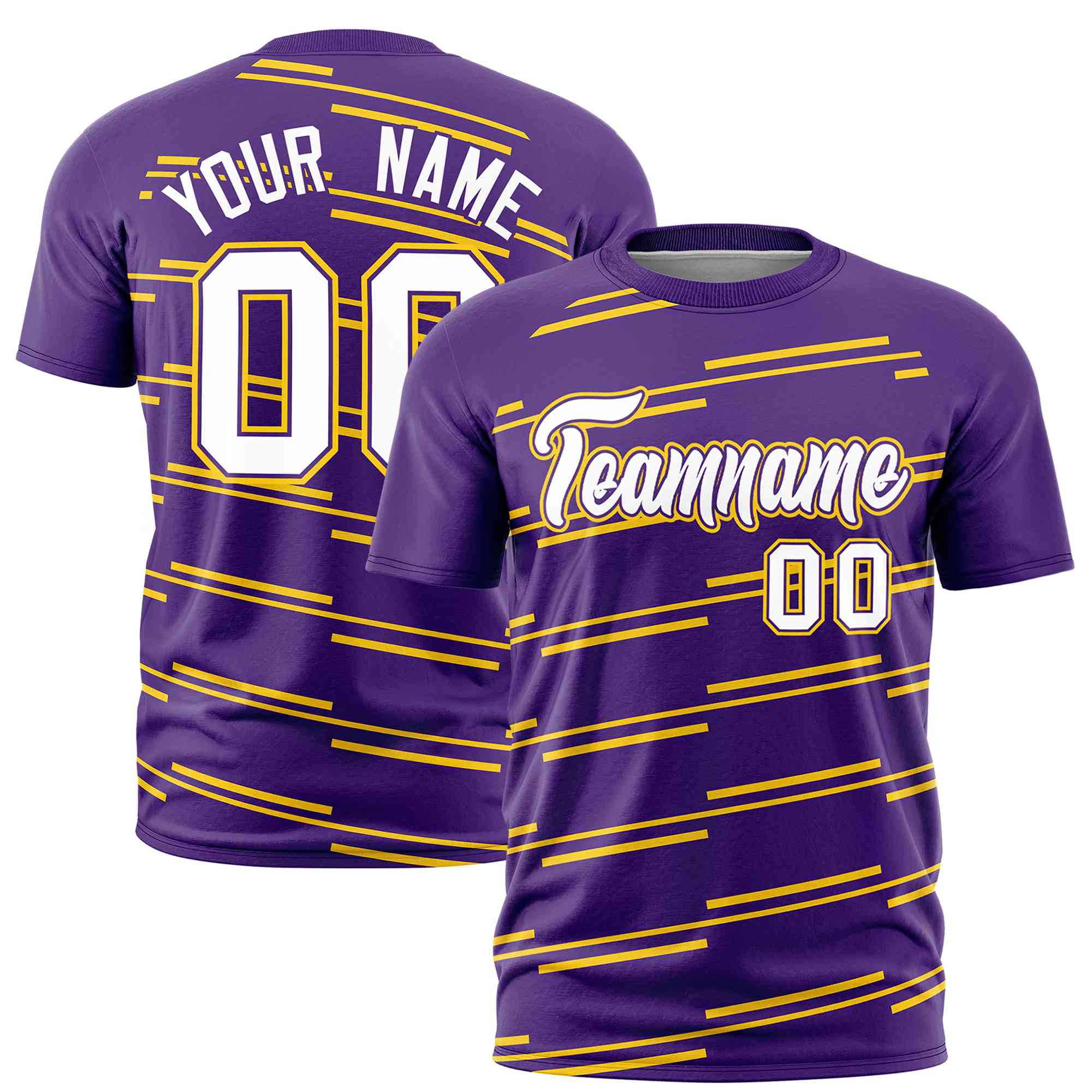 Custom Purple Gold Personalized Slanting Line Graffiti Pattern Performance T-Shirt