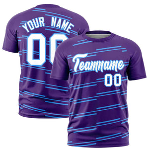 Custom Purple Powder Blue Personalized Slanting Line Graffiti Pattern Performance T-Shirt