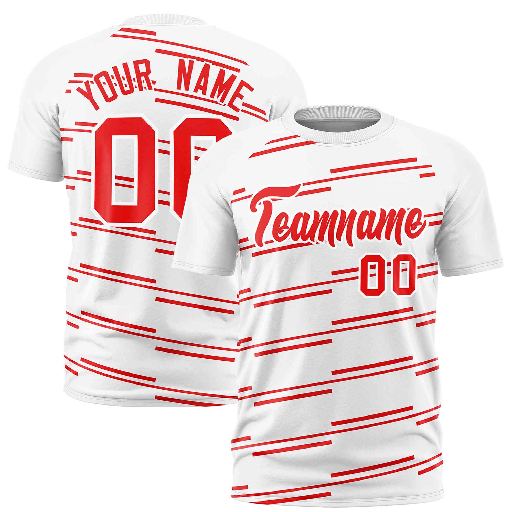 Custom White Red Personalized Slanting Line Graffiti Pattern Performance T-Shirt