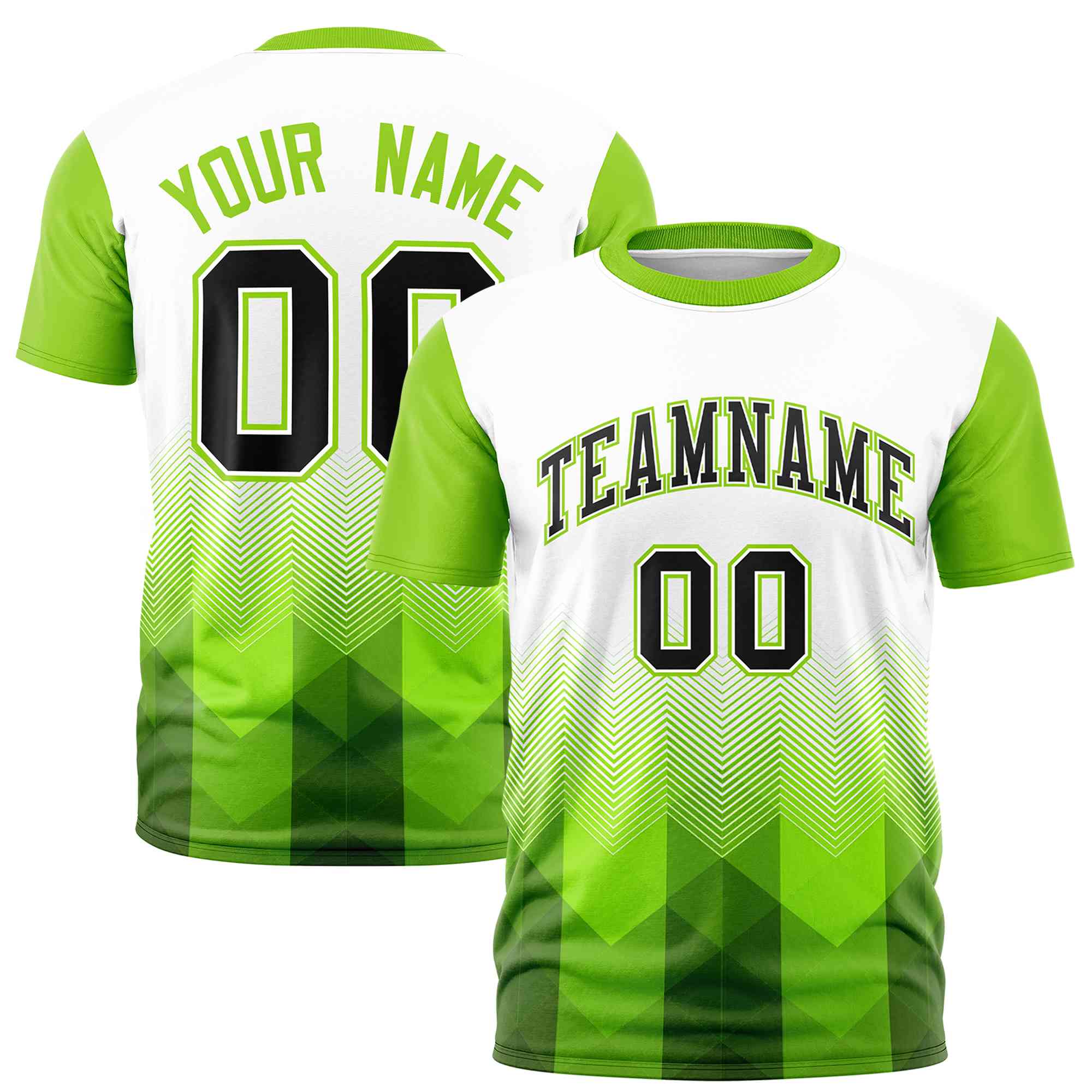 Custom White Neon Green Gradient Ripple Fashion Raglan Sleeves Performance T-Shirt