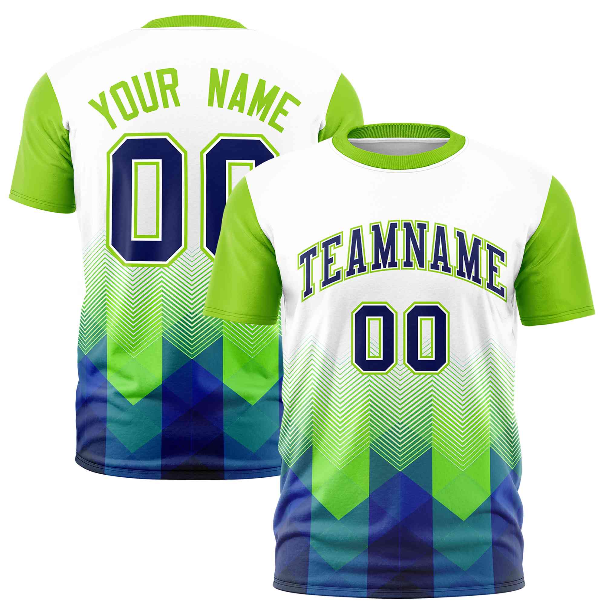 Custom White Neon Green Gradient Ripple Fashion Raglan Sleeves Performance T-Shirt