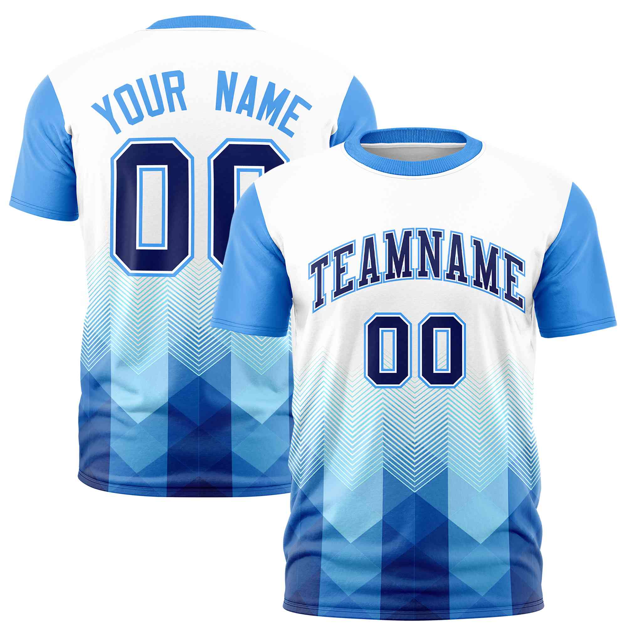 Custom White Powder Blue Gradient Ripple Fashion Raglan Sleeves Performance T-Shirt