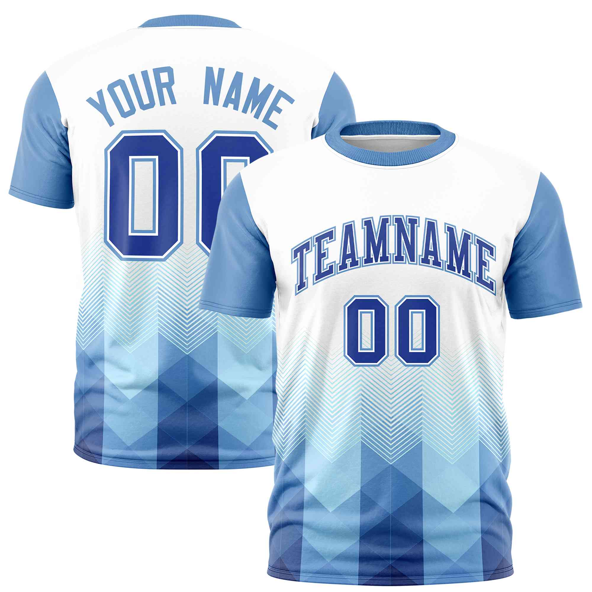 Custom White Light Blue Gradient Ripple Fashion Raglan Sleeves Performance T-Shirt