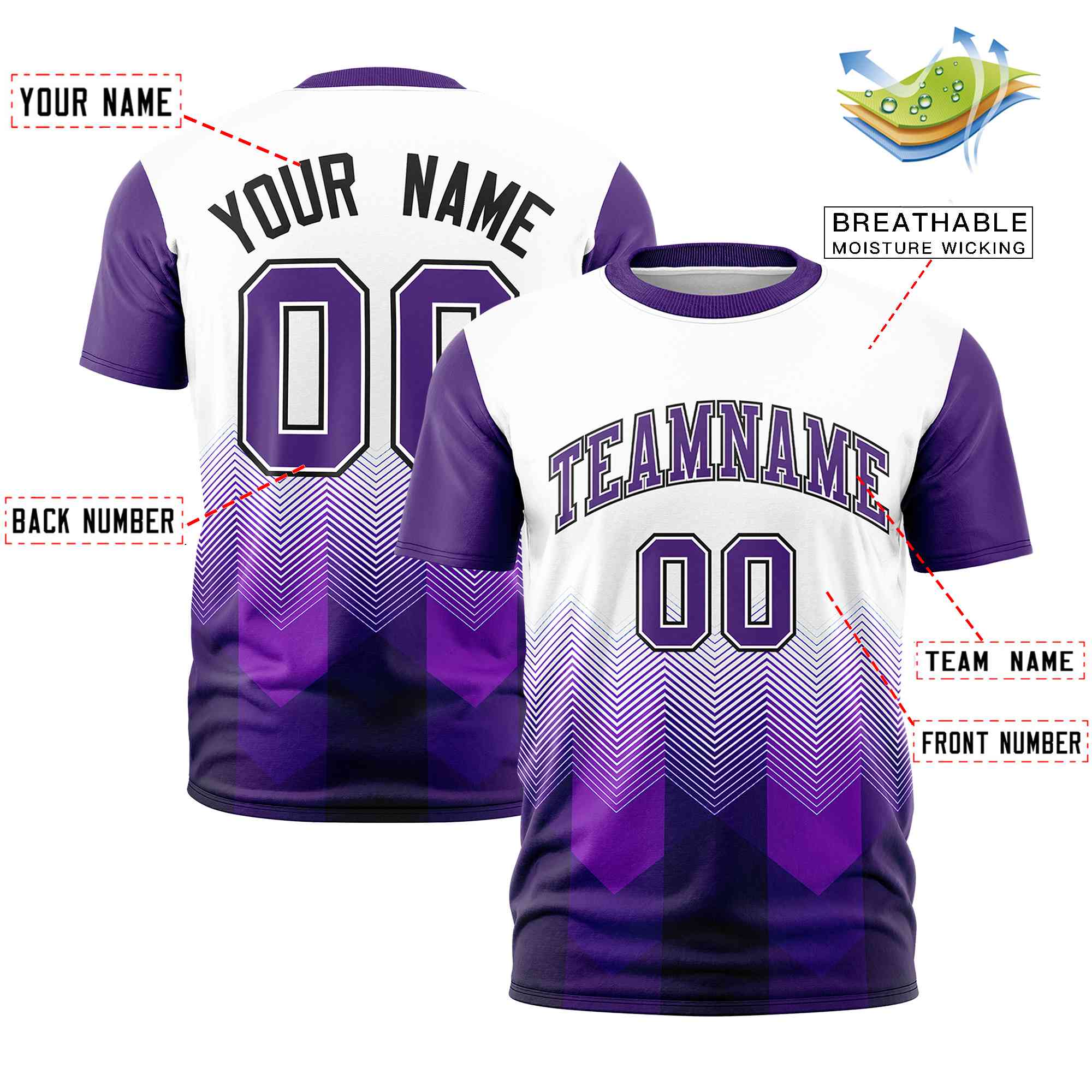 Custom White Purple Gradient Ripple Fashion Raglan Sleeves Performance T-Shirt