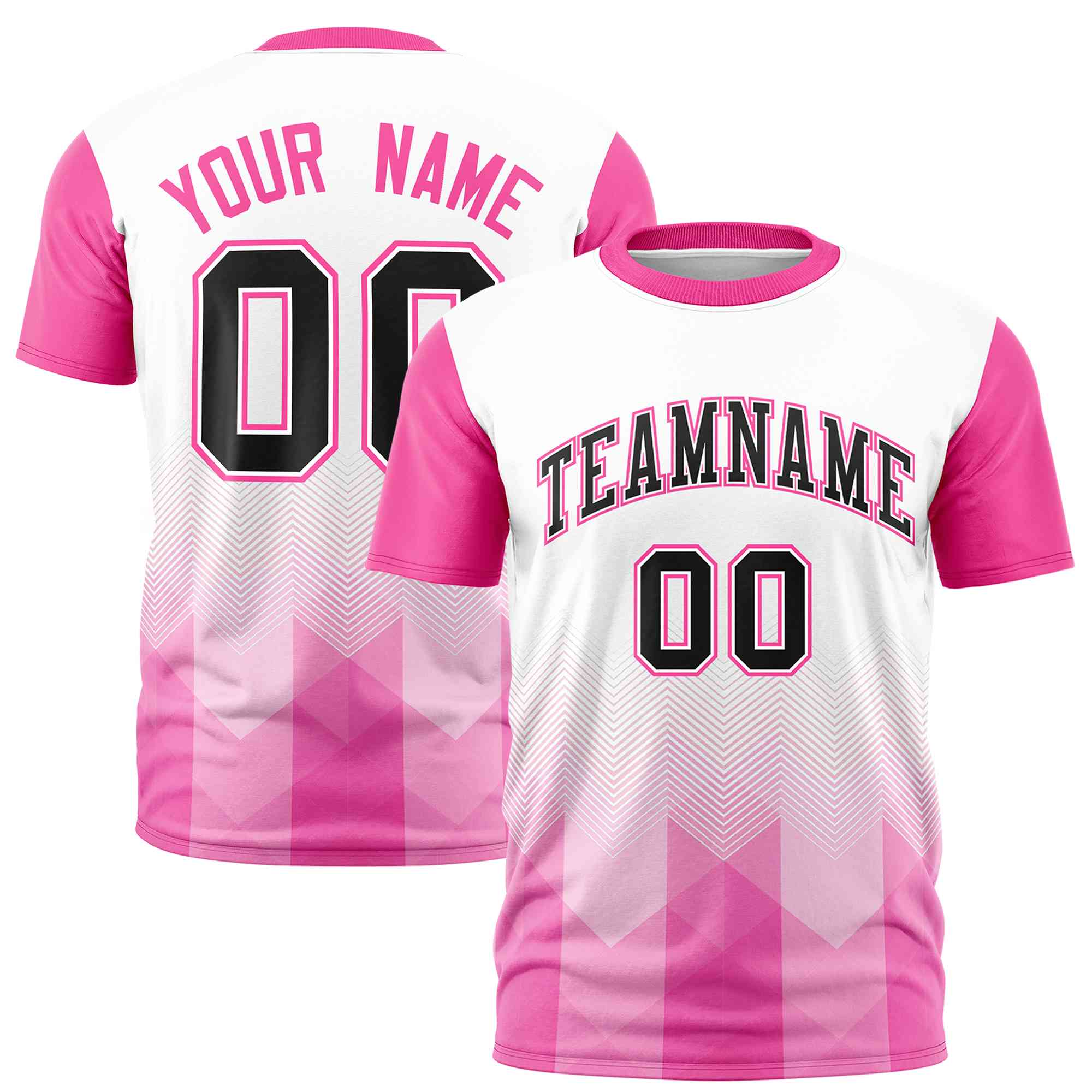 Custom White Pink Gradient Ripple Fashion Raglan Sleeves Performance T-Shirt