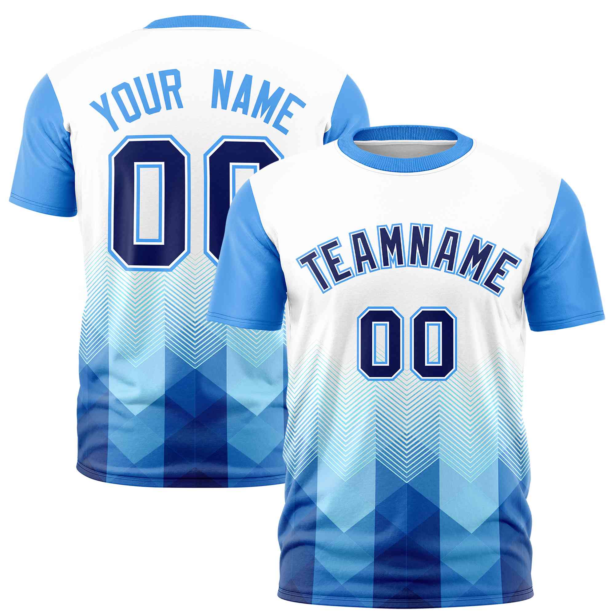 Custom White Powder Blue Gradient Ripple Fashion Raglan Sleeves Performance T-Shirt