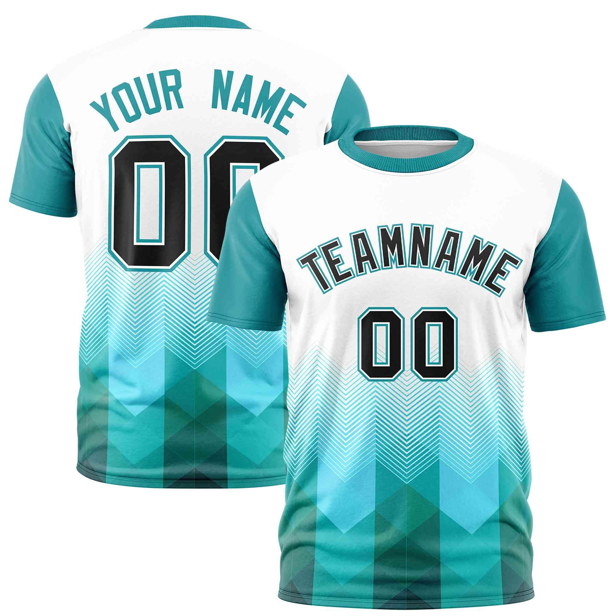 Custom White Aqua Gradient Ripple Fashion Raglan Sleeves Performance T-Shirt